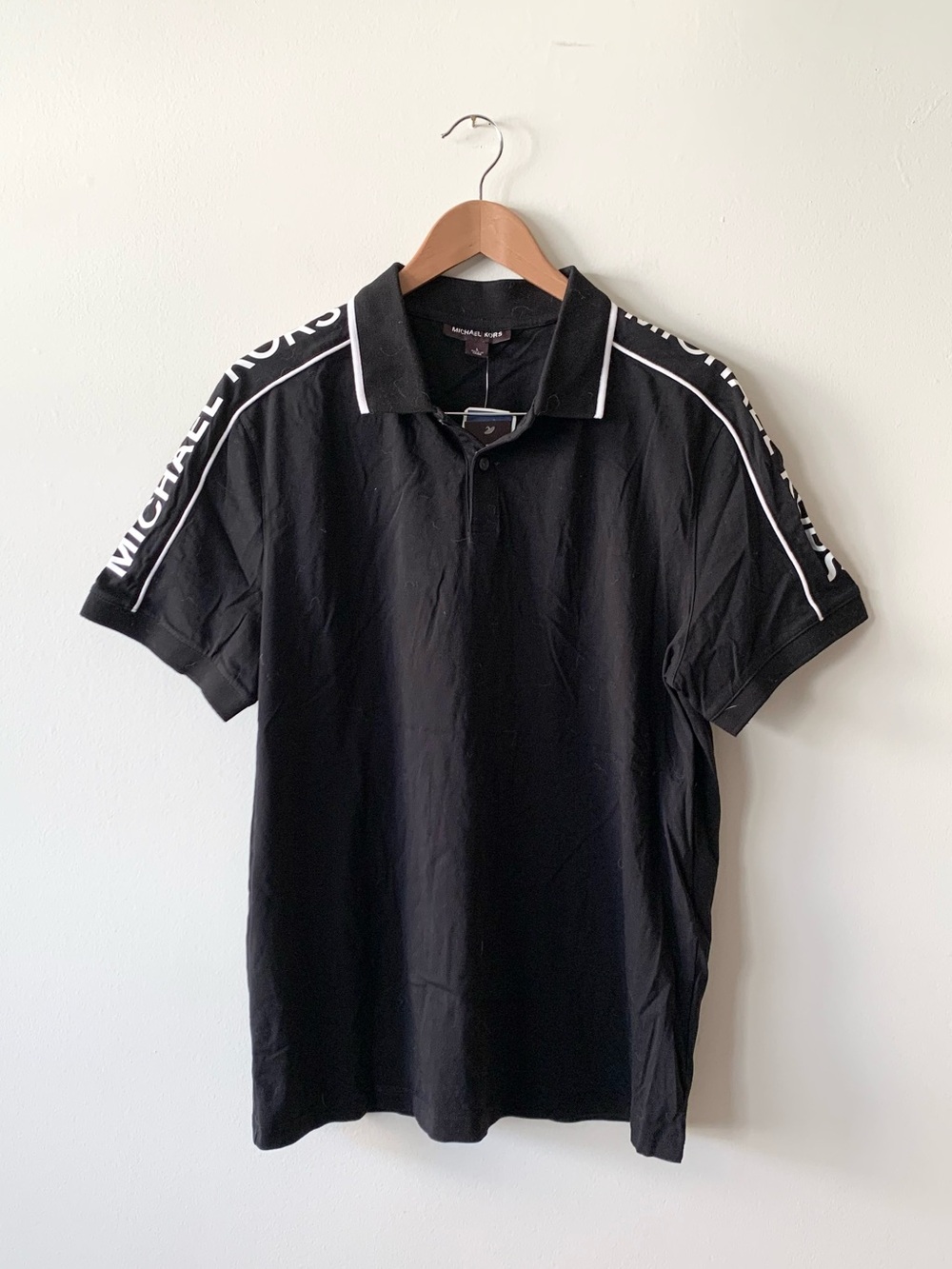 NWT Michael Kors Black Cotton Polo with White Shoulder Trim